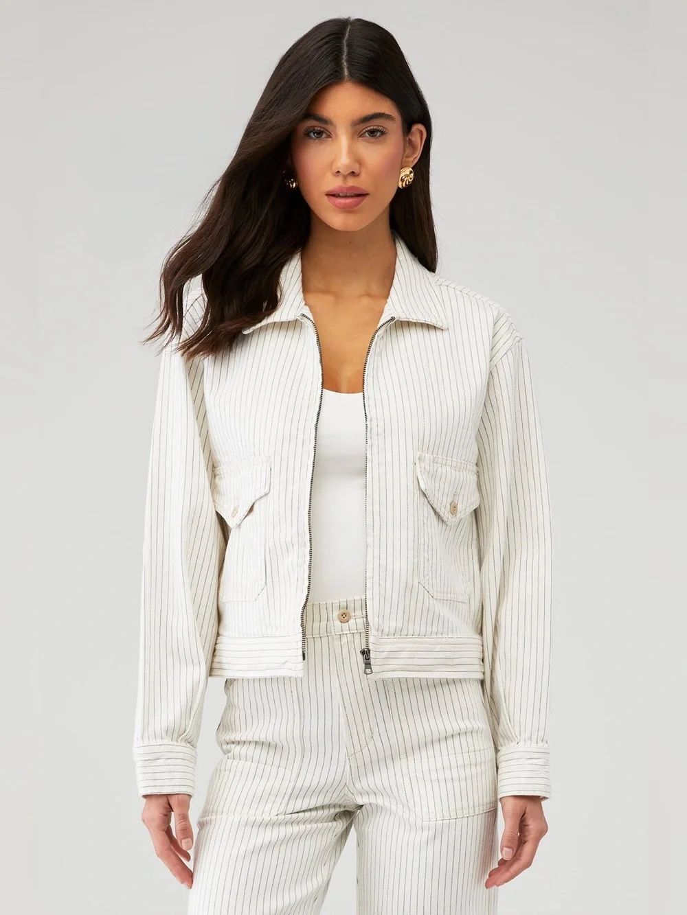 Favorite Daughter THE ROBERT JACKET White Pinstripe Jacket with Navy Stripes